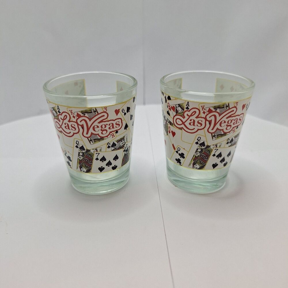 Set of 2 Shot Glasses Las Vegas Card Games Poker Barware